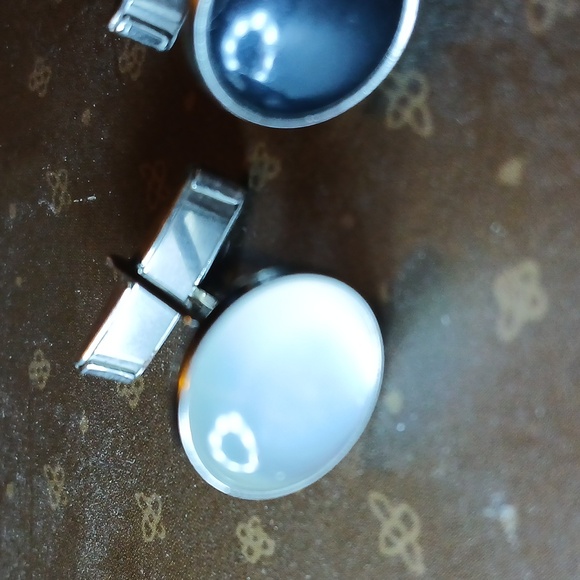 Cufflinks Onyx & Mother of Pearl silvertone - Picture 3 of 6